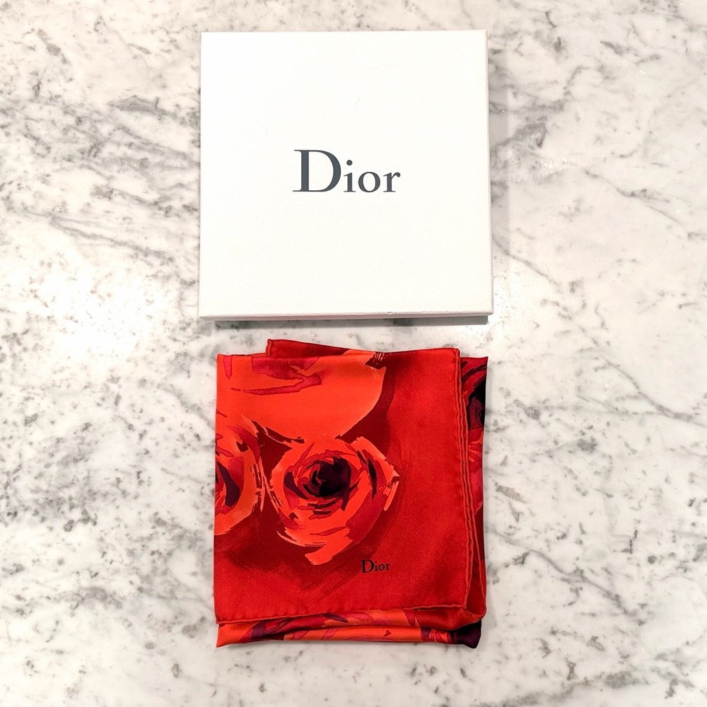 Dior Red Floral Silk Scarf- Brand new in the Box - Picture 2 of 6